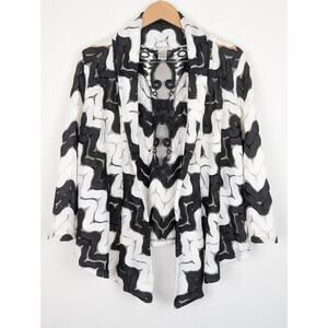 Alberto Makali Jacket Open Front Zig Zag Art to Wear Artsy Black Cream Size L